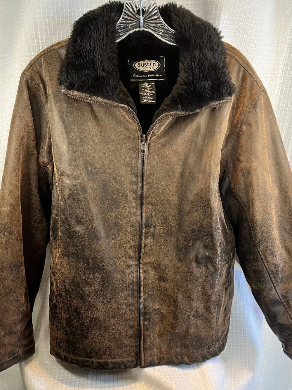 Vintage Austin Clothing Co Brown Faux Leather Jacket Faux Fur Collar size XL